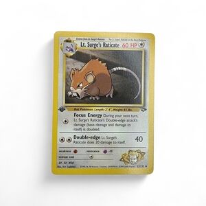 1st Edition Vintage 90s Lt. Surge's Raticate Pokemon Trading Card